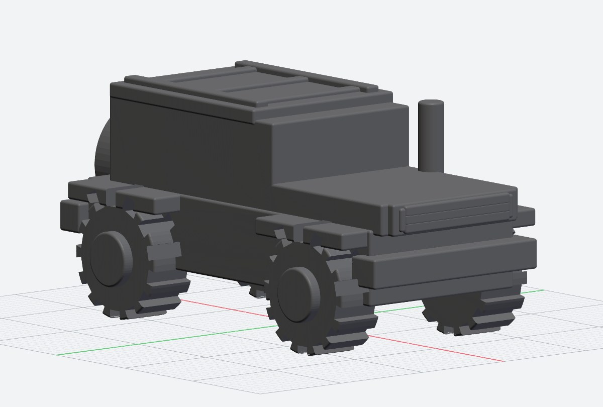 Ein kantiger Geländewagen mit Dachträger, Schnorchel und profilierten Reifen